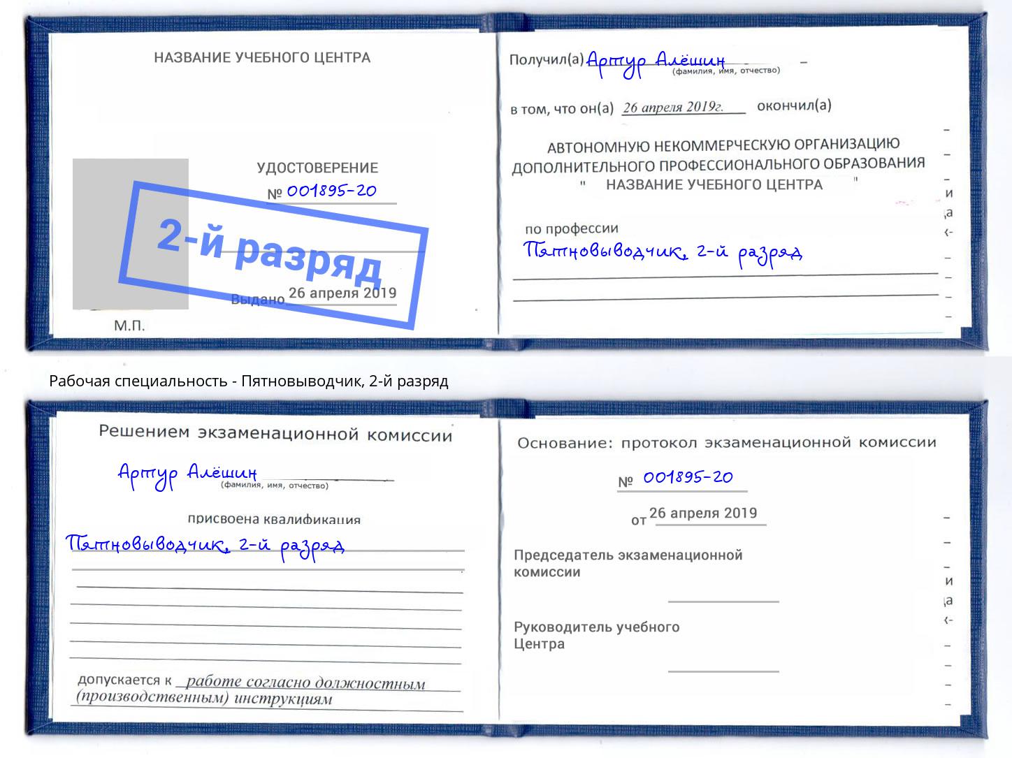 корочка 2-й разряд Пятновыводчик Кострома