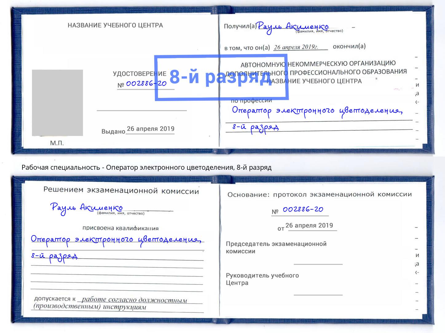 корочка 8-й разряд Оператор электронного цветоделения Кострома