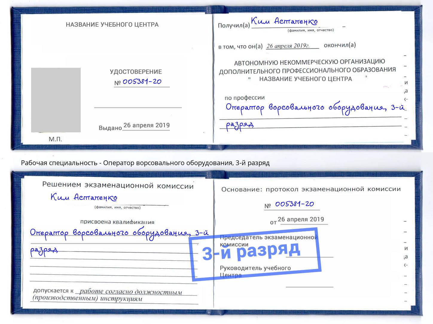 корочка 3-й разряд Оператор ворсовального оборудования Кострома