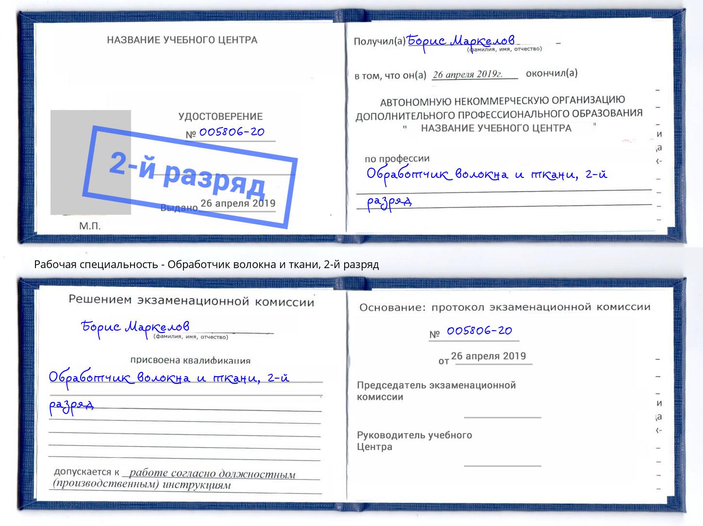 корочка 2-й разряд Обработчик волокна и ткани Кострома