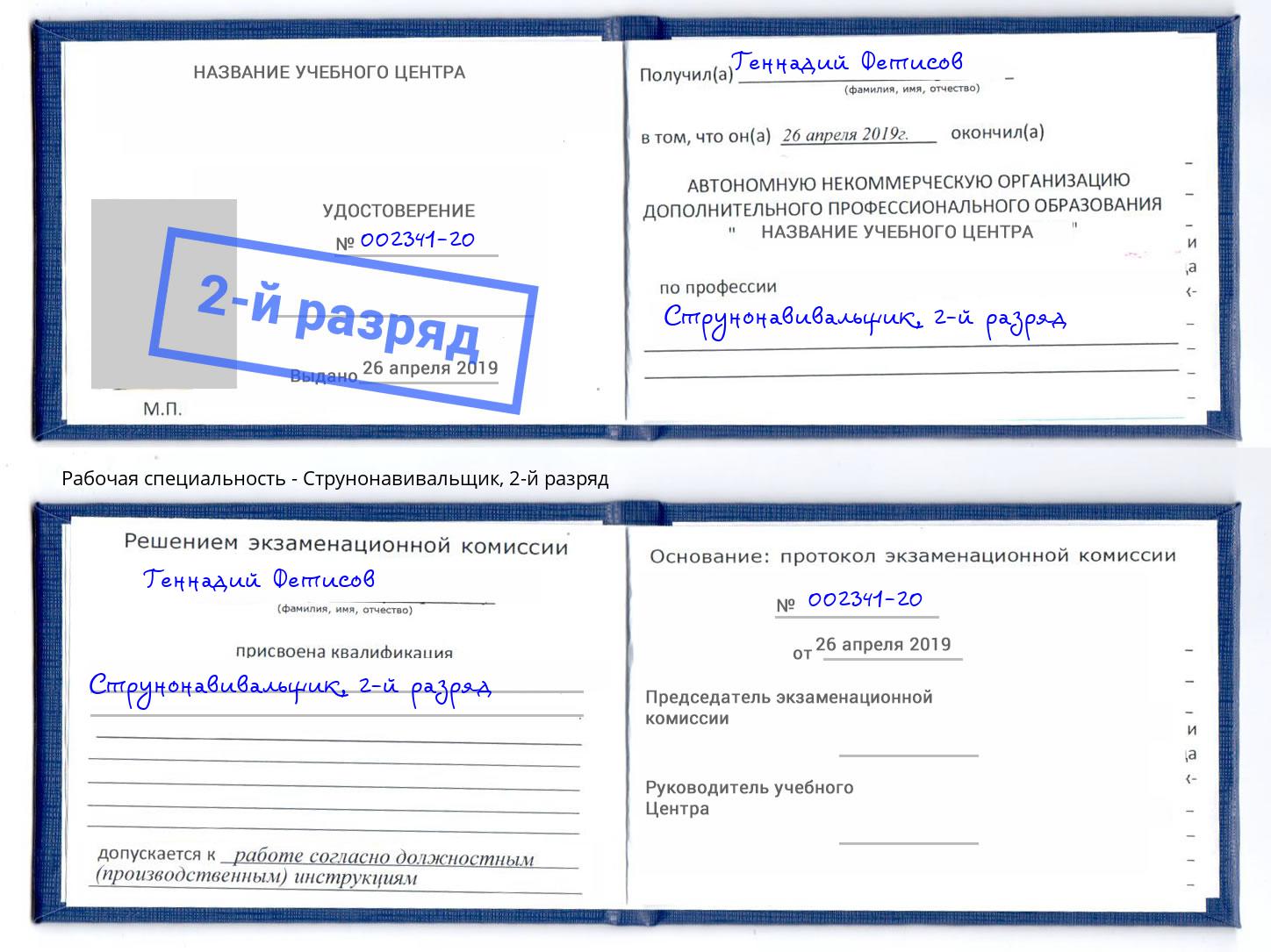 корочка 2-й разряд Струнонавивальщик Кострома